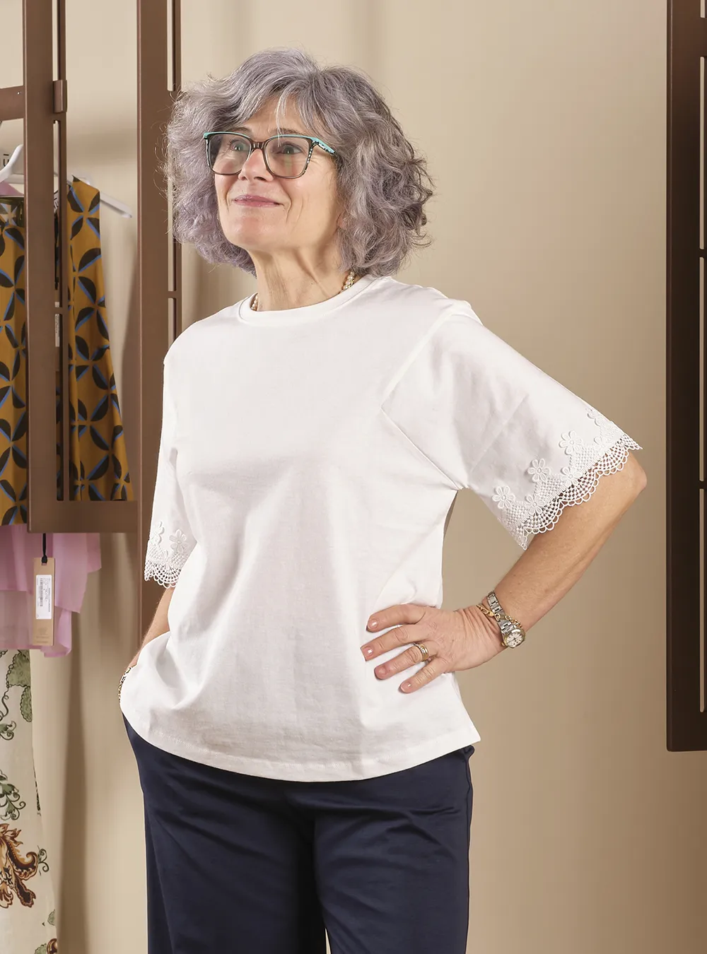 T-Shirt in Jersey con Macramè e Ricamo- Twinset
