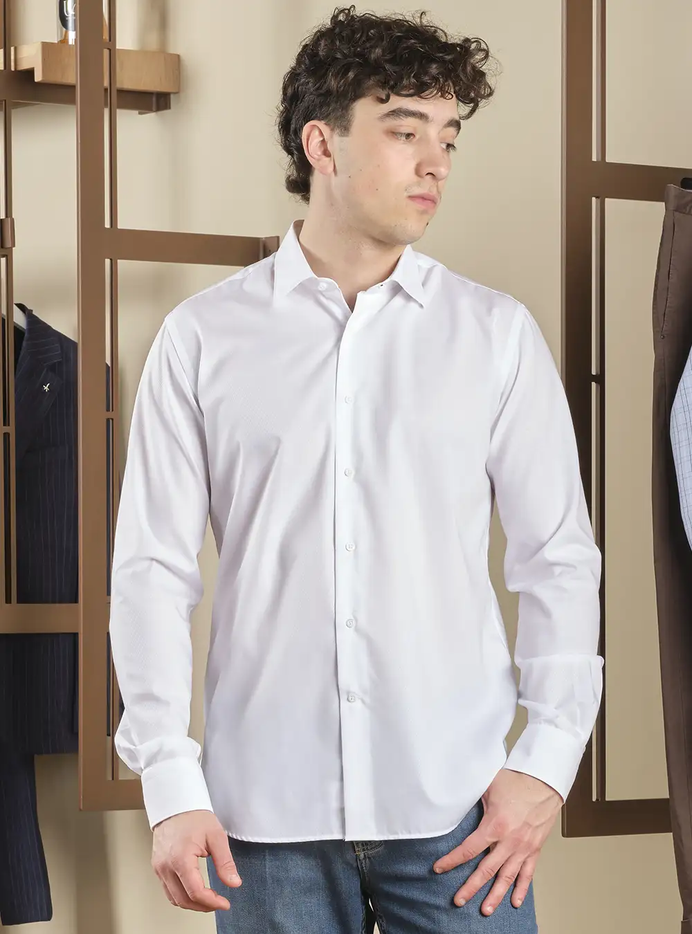 Camicia Riga Diagonale Tono su Tono Cotone No Stiro - Delsiena