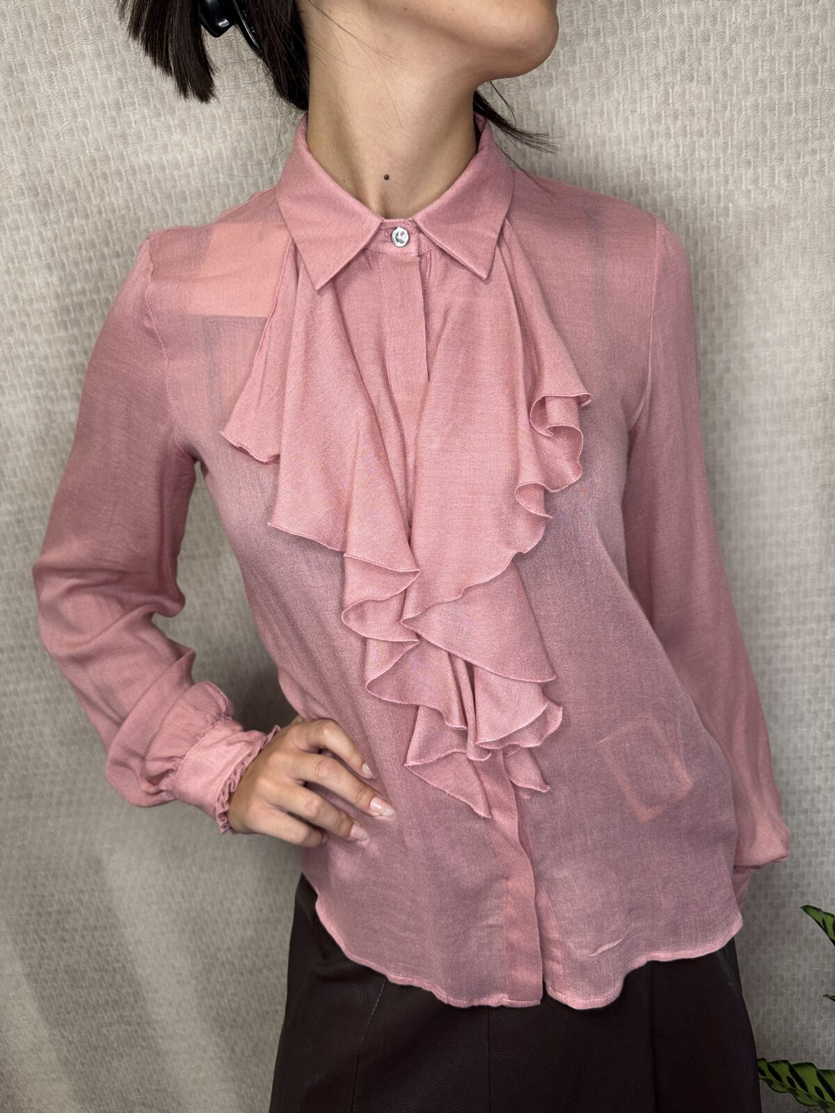 Camicia con Rouches e Bottone Gioiello - No-Nà